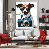 Painting by numbers art dog with glasses and camera